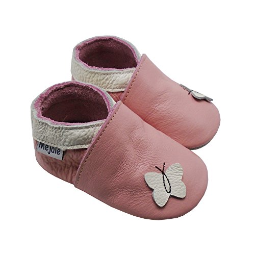 Mejale Baby Shoes Soft Sole Leather Moccasins Cartoon Butterfly Infant Toddler First Walker Slippers (6-7 US Toddler/12-18 Mo./5.5 In, Pink, butterfly)