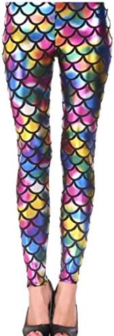 Girls Shinny Mermaid Dotted Fish Scale Legging Childrens Fancy Dress Party Pant (11-12 Years, Multi)