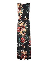 Pokwai Vestido largo casual sin mangas para mujer, vestido de playa, vestido bohemio estampado