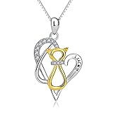 Sterling Silver Lucky Cat Pendant Two-tone Love Heart Necklace 18
