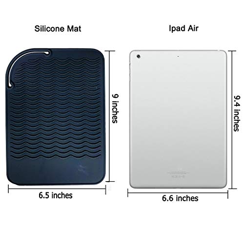 Heat Resistant Mat for Curling Irons, Hair Straightener, Flat Irons and Hair Styling Tools 9" x 6.5", Food Grade Silicone, Black