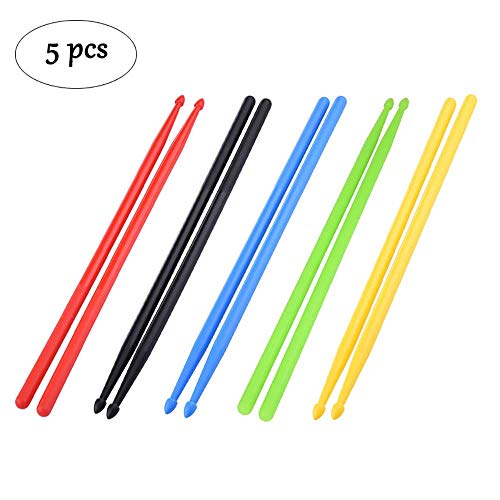 Nylon Drumsticks Set, 5 Pcs Multi-colors Jazz Drum Sticks Non-slip Durable Exercise Musical Instrument Accessories for Kids Professional Lightweight, Fitness Aerobic Workout (A)