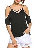 Naggoo Women's Cold Shoulder Cut Out Cross V Neck Short Sleeve T Shirt Casual Tops