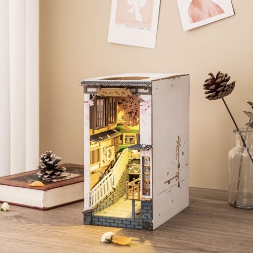 Rolife Sakura Densya DIY Book Nook Model Kit Miniature House Building DIY Model Adult Bookcase Decoration Book Living Room Booknook Puzzle 3D Wood Bookends Diorama (TGB01)