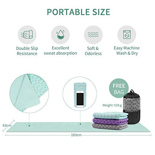 Galsports Non Slip Hot Yoga Towels, Skidless Waffle Texture, 100% Absorbent Odorless Microfiber, Standard Sized 24''x72'' Mat Towel, Ideal for Hot Yoga, Bikram, Pilates (Mint Green)