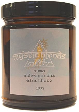 Three "Ginsengs" (Extracts of Ashwagandha 'Indian', Eleuthero 'Siberian', &amp; Suma 'Brazilian') 50 Servings. Vegan, Paleo &amp; Gluten-Free,100 grams.