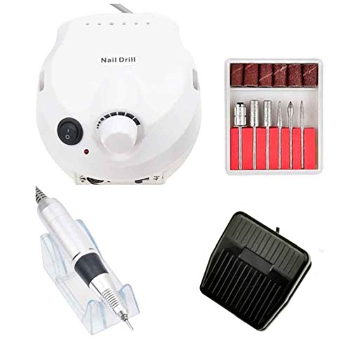 Electric Nail Drill 35000/RPM Bits Set Mill Cutter Machine For Manicure Nail Tips Manicure Electric Nail Pedicure File (White)