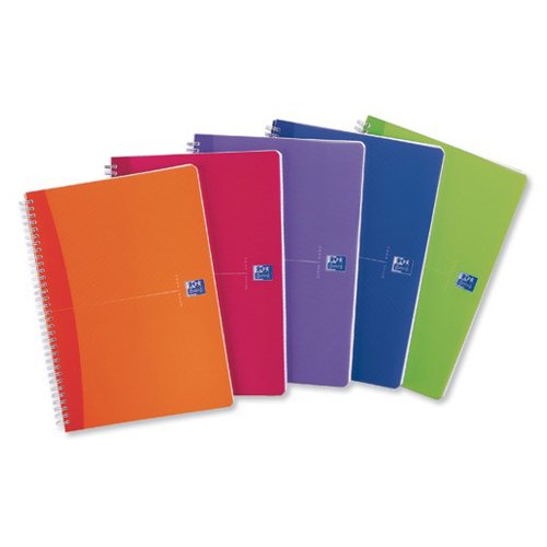 Oxford Office Assorted A5 Ruled Feint and Margin Wirebound Notebook (Pack of 5)
