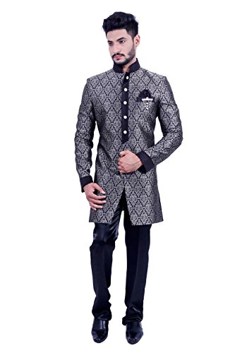 Silver and black indian wedding indo-western sherwani f…