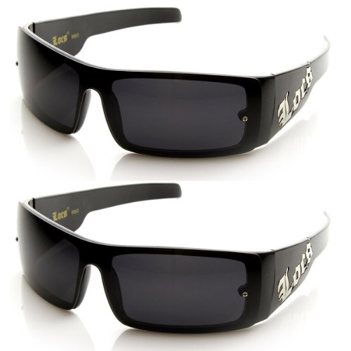 Locs Eyewear One-Piece Shield Hardcore Shades OG Gangsta Dark Lens Sunglasses (2-Pack)