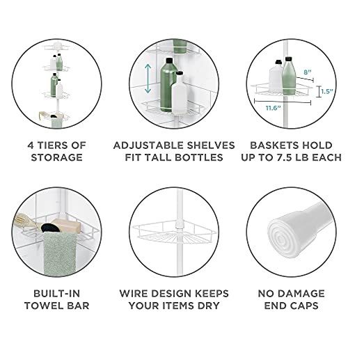 Zenna Home Tension Pole Shower Caddy, 4 Basket Shelves with BuiltIn