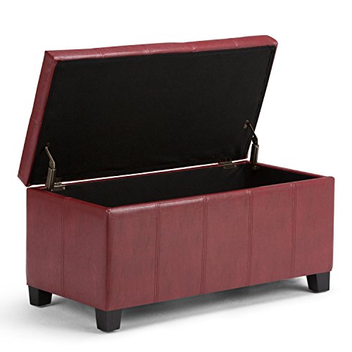 Simpli Home AXCOT-223-RRD Dover 36 inch Wide Contemporary Rectangle Storage Ottoman Bench in Radicchio Red Faux Leather - Thumbnail 2