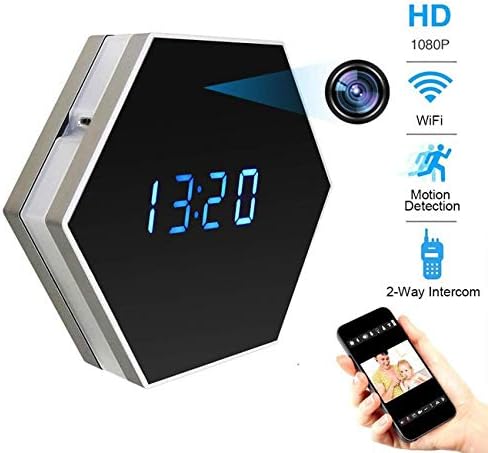 Pelay HD 1080P WiFi Alarm Clock Hidden Camera Night Vision with Motion Detector,Intercom and 160 Degree, Wireless Security Small Nanny Camera,Support 12/24 Hour Systems (Video Only!)
