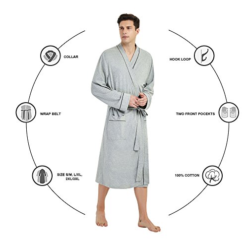 U2SKIIN Mens Cotton Robe Lightweight Knit Bathrobe(Grey, S/M) Pricepulse