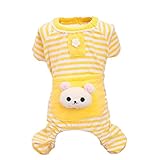 Puppy Clothes,Haoricu Small Pet Stripes Pajamas Jumpsuits Coat Apparel Clothing (S, Yellow)