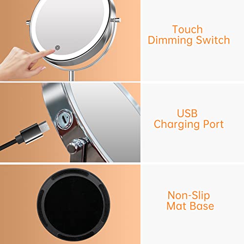 COSMIRROR Lighted Makeup Mirror, Rechargeable 10X Magnifying Mirror