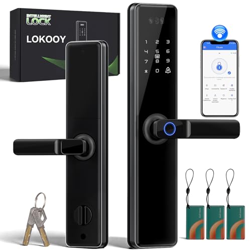 LOKOOY Cerradura Inteligente Q6 WIFI, Alarma Anti-forzamiento, SIN NECESIDAD DE PUERTA DE ENLACE, 6 Métodos de Apertura, TTLOCK WIFI App/App Bluetooth/Huella Digital/Tarjeta IC/Contraseña/Llave Física