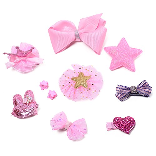 Hipetz Dog Hair Bows 10 pack gift set, Multicolor Flower, Rabbit ear, Crown with Clips for Pet Grooming Topknot