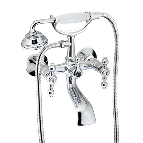 MODONA 6" European Style Tub & Shower Mixer with Porcelain Hand Held Shower Set – Lever Handles - Made of Brass - Thumbnail 7