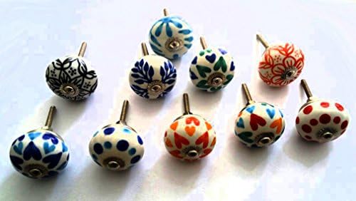 Om Creation Leaf design set of 10 door knobs and drawer pulls,ceramic door knobs,ceramic cabinet knobs, Ceramic drawer pulls (Mix-10)