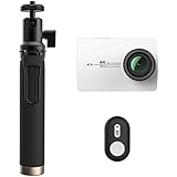 YI 4K Action and Sports Camera Selfie Stick Bundle, 4K/30fps Video 12MP Raw Image with EIS, Live Stream, Voice Control - White