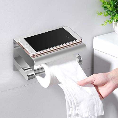 I LOVE EF IFECCO Toilet Paper Holder Stainless Steel Toilet Roll Holder with Phone Shelf Wall Mounted Bathroom Tissue Holder