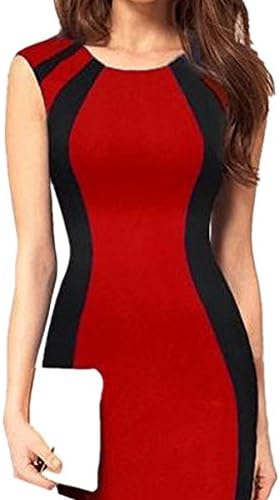 WIIPU Women Vintage Sleeveless wear to work business Pencil Dress(J364)- XXLarge red
