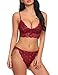 ADOME Women's Lace Lingerie Bra and Panty Set Strappy Babydoll Bodysuit S-XXL (Large, Dark Red 7221)