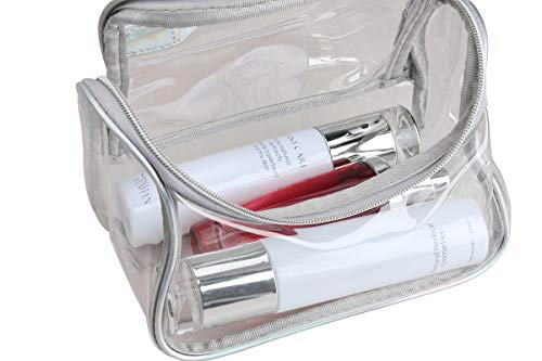 Heavy Duty Large Clear Cosmetic Bag Waterproof Transparent Travel Toiletry Makeup Storage Bags With Handle and Zipper (Grey)