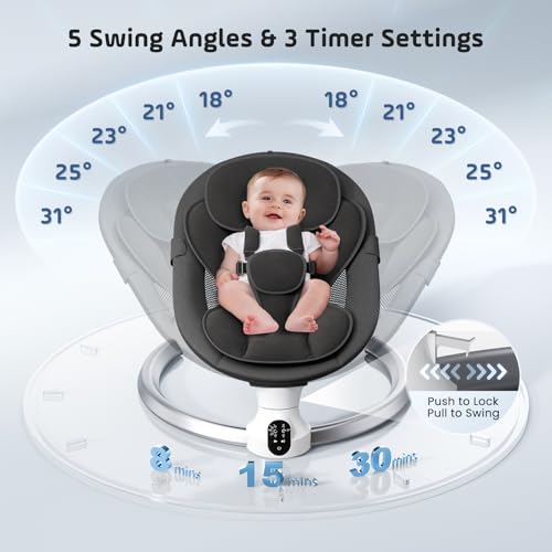 Electric Baby Rocking Chair, 0-9 kg, Baby Hammock with Bluetooth and Remote Control, Foldable Baby Rocking Chair with 5 Point Harness, Sun Visor and Mosquito Net