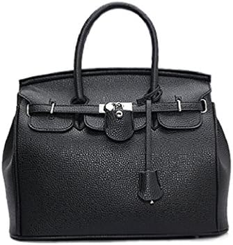 Womens Top Handle Satchel Handbags Designer Tote Purse Shoulder Bag Leather Padlock Briefcase Laptop Bag - Black