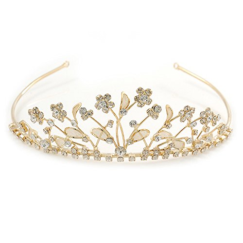 Delicate Bridal/ Wedding/ Prom Gold Plated Austrian Crystal Floral Tiara