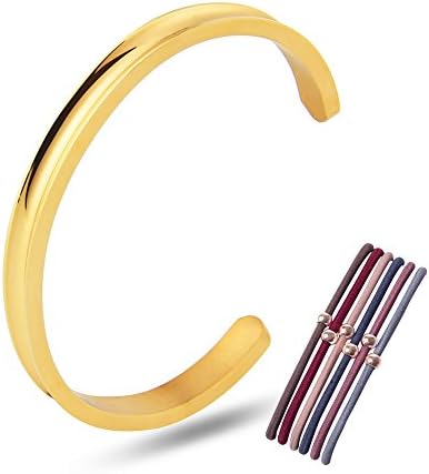 Kucheed Premium Stainless Steel High Polished Grooved Cuff Bangle Bracelet for Women Girls (Gold)