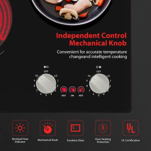 2 Burner Electric Cooktop, Builtin 21 Inch 3700W Electric Stove Top