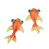ULAKY Red Small Goldfish Earrings Red Carp Painted Diamond Inlay Color Earrings Palace Retro Jewelry