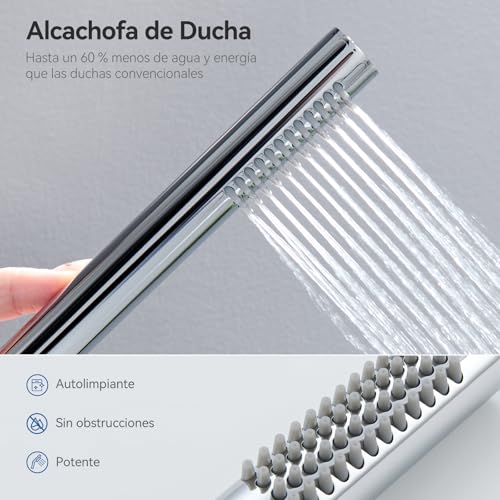Auralum Columna Ducha sin Grifo, Set de Ducha con Cabezal de Ducha Lluvia 25×25 cm Acero Inoxidable, Alcachofa, Barra de Ducha Altura Regulable 68-108cm,válvula desviadora de Latón, Cromo