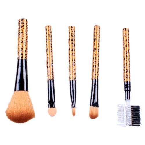 Ostart 5 Pcs Sexy Leopard Stripes Cosmetic Makeup Tool Brush Kit Travel Set
