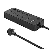 Nekteck Power Strip / Surge Protector Flat Wall Plug with 4 AC Outlets (Individually Controlled) 20W 2-Port USB Charger for iPhone, Samsung Galaxys, Nexus, Tablets, LG and More [9.3ft Cord,4AC, 2 USB]