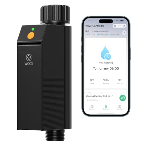 WOOX WiFi Smart Irrigation Programmer, No Hub Required 2.4 GHz Irrigation Timer, App/Voice Control, IP65 Waterproof Automatic Irrigation Control, Rain Delay & Manual