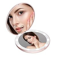 Benbilry Lighted Compact Makeup Mirror, 1x/7x Magnification, LED Handheld Travel Makeup Mirror, Illuminated, Portable Folding Mirror - Perfect for Pocket & Handbag (Rose Gold)