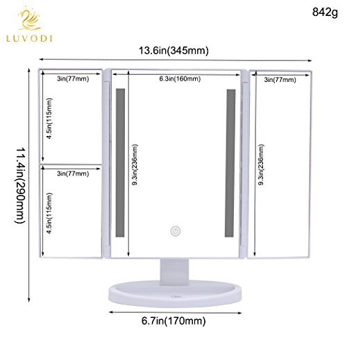 LUVODI Makeup Vanity Mirror with 36 PCS LED Lights, 1x/2x/3x Magnification Panels with Touch Screen, Dual Power Supply, 180°Adjustable Rotation,Countertop Cosmetic Mirror (White) - Thumbnail 3