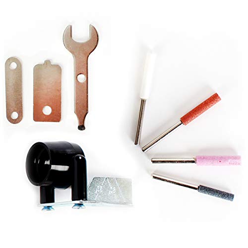 Katzco 4 Piece Diamond Industrial Chainsaw Sharpener File Tool Set with Guide Attachment - for Rotary Tools, Die Grinders, Drills, Chainsaw Chains, Sharpening, Collet Wrench