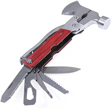 PeepalComm Carbon Steel and Plastic Multipurpose Screwdriver Hammer Emergency Survival Tool Kit Opener Safety Knife Plier for Outdoor Camping (Red and Silver)