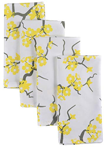 Crabtree Collection Deluxe Cotton Table Linens, Bright Colors for Kitchens and Dining Rooms - (Blossom Yellow/Gray Napkins)