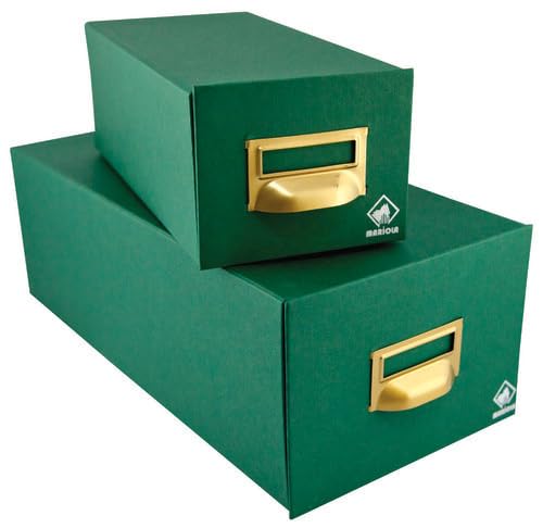 Mariola 5-1000 Cardboard File Box Lined with Geltex for 1000 Index Cards, Size 250 x 190 x 350 mm, Green