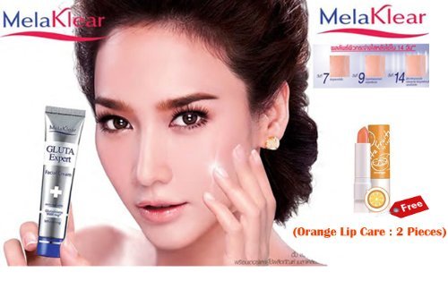 Melaklear Gluta Expert 9000 Mg. SPF 15 Whitening Facial Day Cream 15 G. (Free Orange Lip Care : 2 Piece) Pack of 2