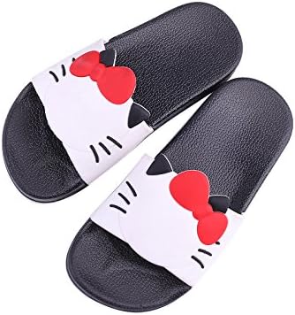 ZKHOECR Slippers for Women Femal Non-Slip Home House Bedroom Open Toe Slipper Indoor Outdoor Basic Simple Breathable Shoes for Summer Bath Anti-Slip Sandals White Cat Size 6.5-7