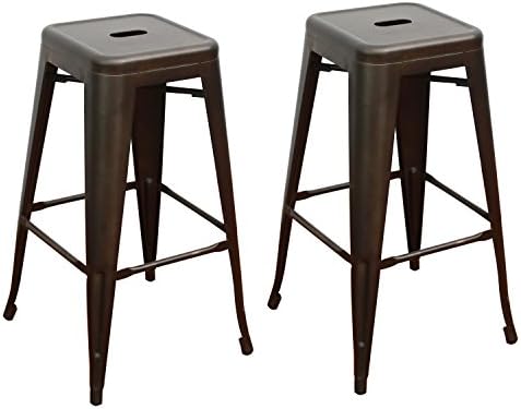 Asensefurniture Inc Asense 30 inch Tolix Style metal counter bar-stool four legged backless glossy color paint coat finish (Set of 2) (Bronze)