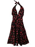 Vintage Retro Cherry Rockabilly Bombshell Halter Pinup Swing Women's Dress