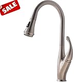 Modern Lead-Free Brushed Nickel Solid Brass Stainless Steel Single Handle Pull Out Sprayer Kitchen Sink Faucet, High Arch Single Lever Kitchen Faucet